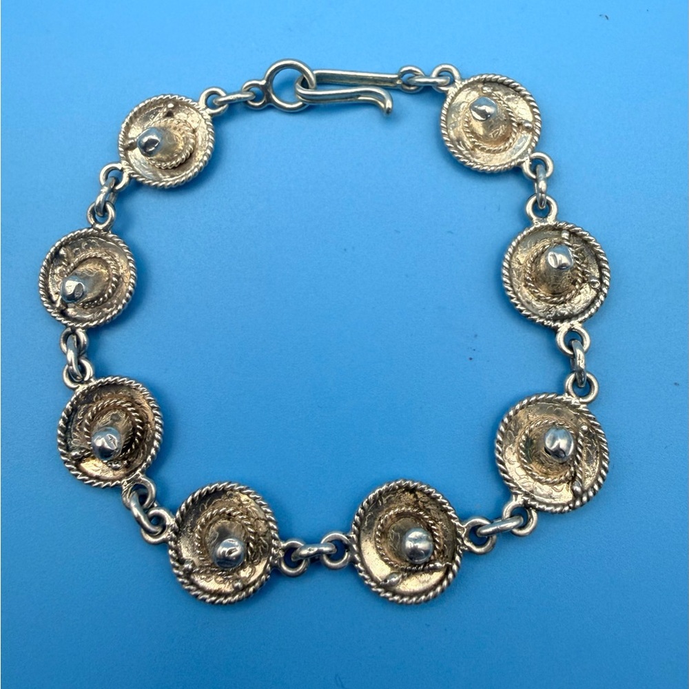 Mexico Sterling Silver Bracelet Sombrero Hat Link CUTE 🔥 13 Grams